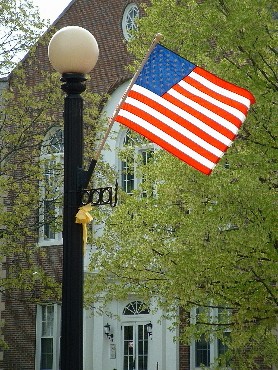 Flag and yellow ribbon